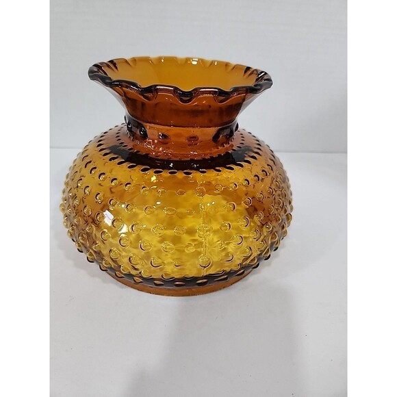 Vintage Amber Glass Hobnail Lamp Shade Globe Ruffled Top Replacement 6 7/8" Base - Picture 7 of 11